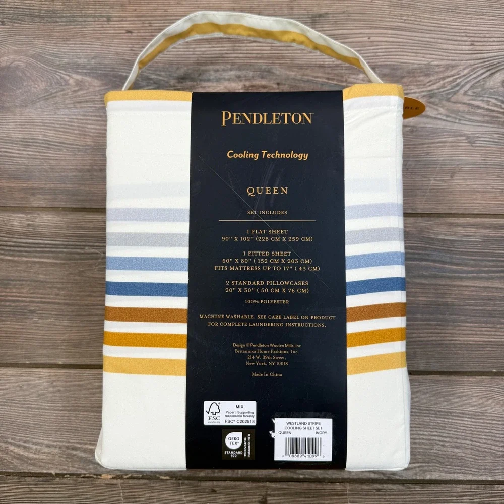 Pendleton Queen Sheet Set Ivory Westland Stripe Cooling Technology 4pc New